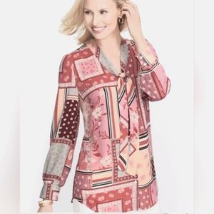 Talbots Pink Gray Bow Tie Blouse